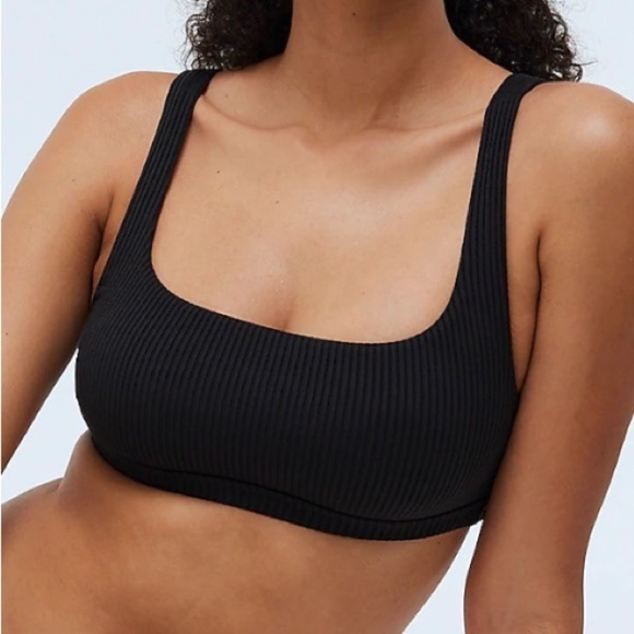 Madewell Ribbed Square-Neck Bikini‎ Top in True Black size Small NWT NP212 - Picture 1 of 12
